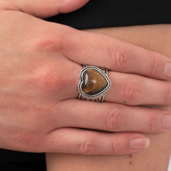 Paparazzi Jewelry Accessories - Stone Age Admirer - Brown Ring - Vintage - Picture 3 of 4